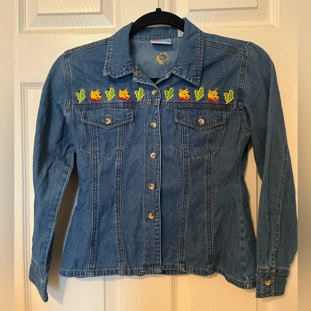 Vintage Disney Winnie the Pooh Denim Embroidered Button Down Jean Shirt Jacket